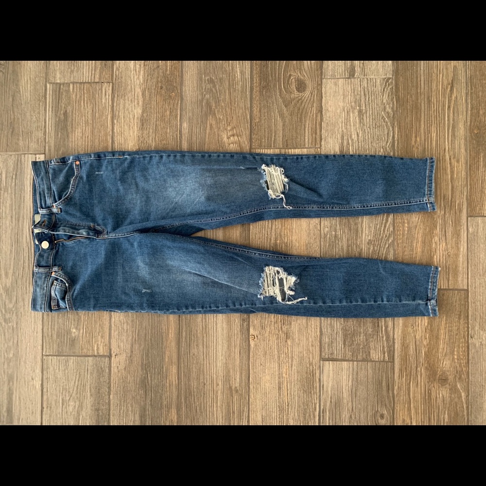 Topshop high waisted denim jeans with ripped knees